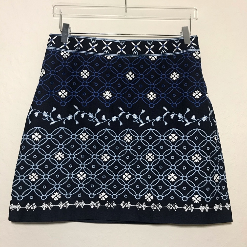 Loft-Navy Floral Embroiled Mini Skirt